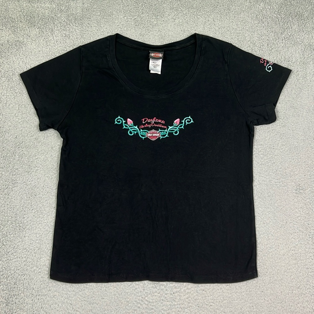 Y2K Floral Harley Davidson T-shirt